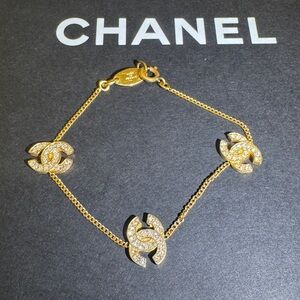 CHANEL GOLD LOGO RHINESTONE BRACELET
